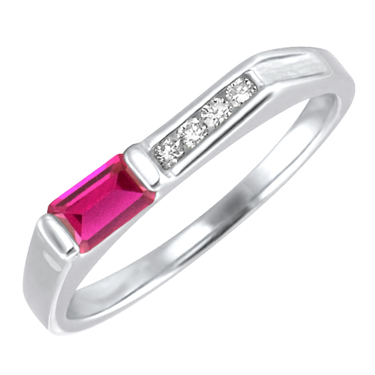 JCX302191: Lab Created Ruby ''July Birthstone'' and .06cttw Diamond 10kt white gold ring