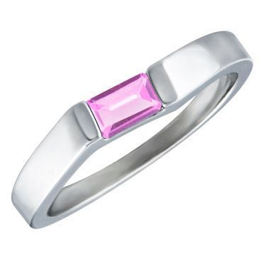 JCX302187: Lab Created Pink Sapphire ''October Birthstone'' 5x3 Rectangle Cut Baguette Ring 10KT  white gold