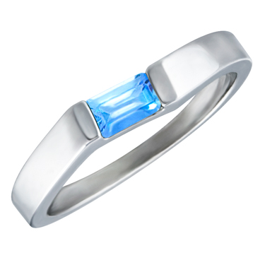 JCX302185: Genuine Swiss Blue Topaz ''December Birthstone''  5x3 Rectangle Cut Baguette Ring 10KT white gold
