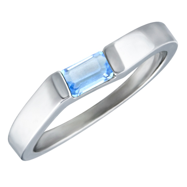 JCX302183: Genuine Aquamarine ''March Birthstone'' 5x3 Rectangle Cut Baguette Ring 10KT white gold