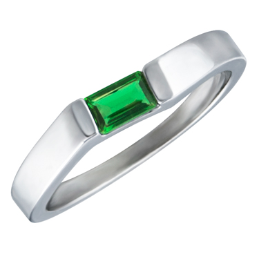JCX302181: Lab Created Emerald  ''May Birthstone'' 5x3 Rectangle Cut Baguette Ring 10KT  white gold