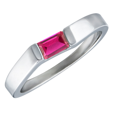 JCX302179: Lab Created Ruby ''July Birthstone'' 5x3 Rectangle Cut Baguette Ring 10KT white gold