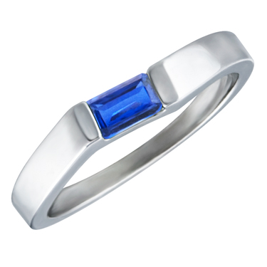JCX302177: Lab Created Blue Sapphire ''September Birthstone'' 5x3 Rectangle Cut Baguette Ring 10KT white gold