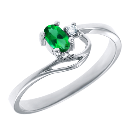 JCX302169: Created Emerald 5x3 oval ( May birthstone) set in 10kt white gold ring with .02ct round diamond accent.