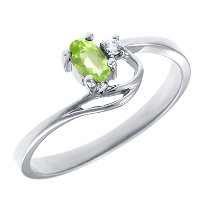 Genuine Peridot 5x3 oval (August birthstone) set in 10kt white gold ring  wit...