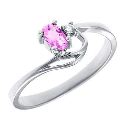 Created Pink Sapphire 5x3 oval (October birthstone) set in 10kt white gold ri...