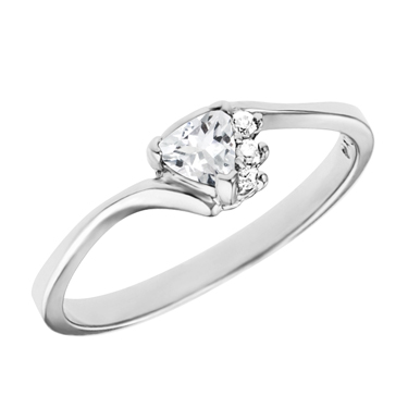 JCX302156: Genuine 4mm Trillion cut white topaz ''April Birthstone'' with 3 diamonds set in a 10kt white ring.