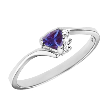 JCX302154: Lab Created 4mm Trillion cut alexandrite ''June Birthstone'' with 3 diamonds set in a 10kt white ring.