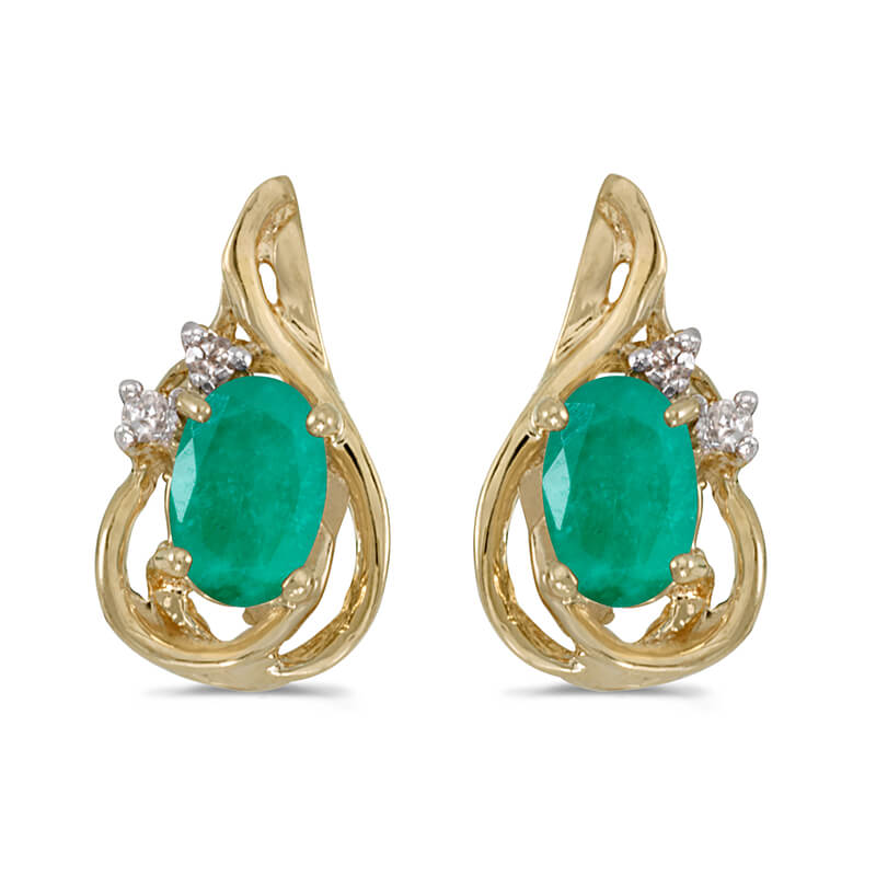 JCX1976: These 14k yellow gold oval emerald and diamond teardrop earrings feature 6x4 mm genuine natural emeralds with a 0.62 ct total weight and .04 ct diamonds.