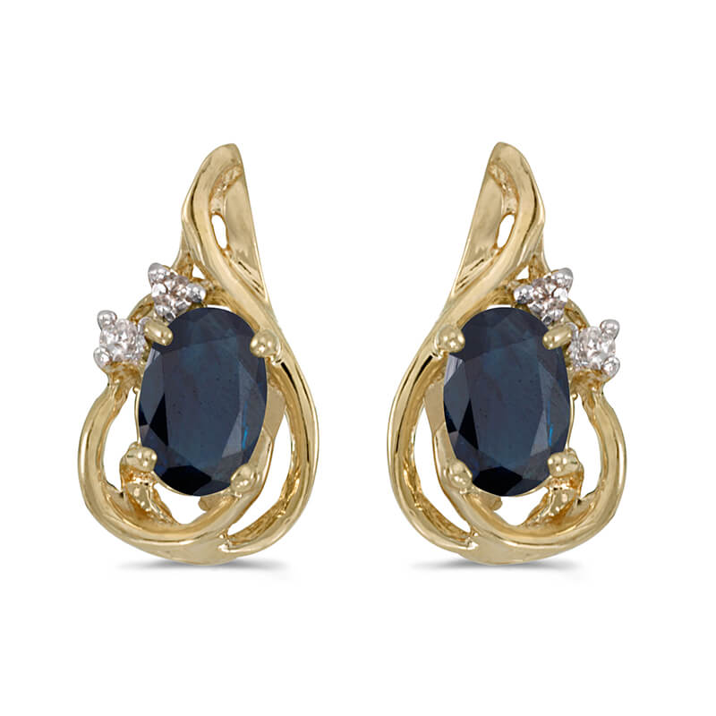 JCX1978: These 14k yellow gold oval sapphire and diamond teardrop earrings feature 6x4 mm genuine natural sapphires with a 0.78 ct total weight and .04 ct diamonds.