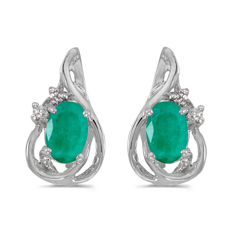 JCX1979: These 14k white gold oval emerald and diamond teardrop earrings feature 6x4 mm genuine natural emeralds with a 0.62 ct total weight and .04 ct diamonds.