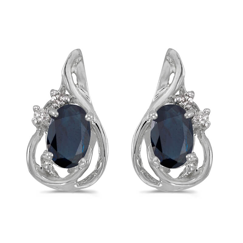 JCX1981: These 14k white gold oval sapphire and diamond teardrop earrings feature 6x4 mm genuine natural sapphires with a 0.78 ct total weight and .04 ct diamonds.