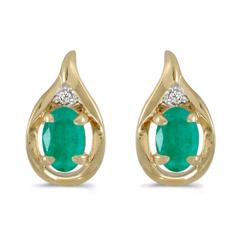 JCX1982: These 14k yellow gold oval emerald and diamond earrings feature 6x4 mm genuine natural emeralds with a 0.62 ct total weight and .02 ct diamonds.