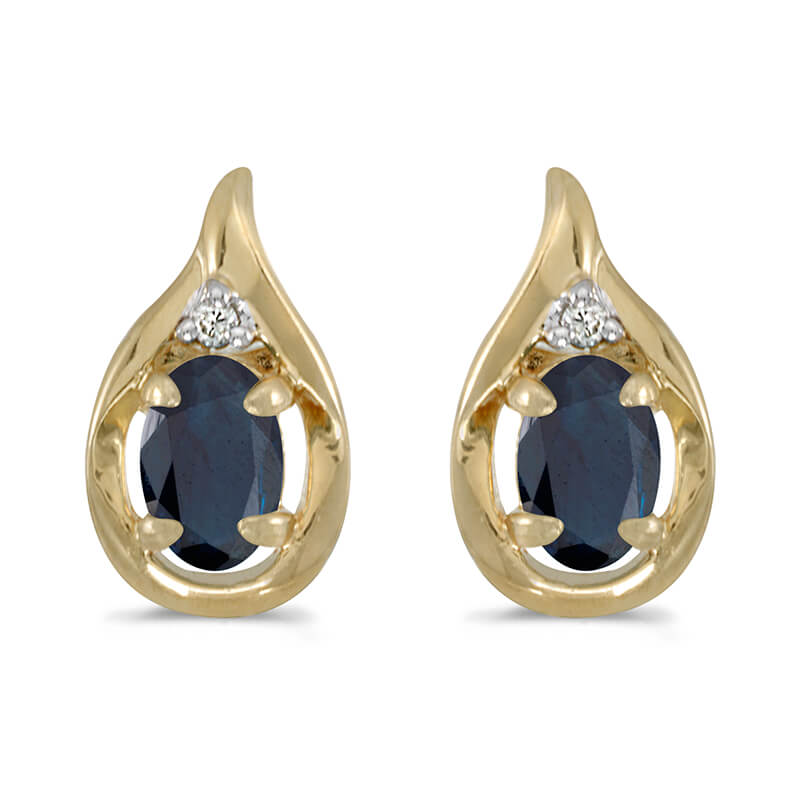 JCX1984: These 14k yellow gold oval sapphire and diamond earrings feature 6x4 mm genuine natural sapphires with a 0.78 ct total weight and .02 ct diamonds.