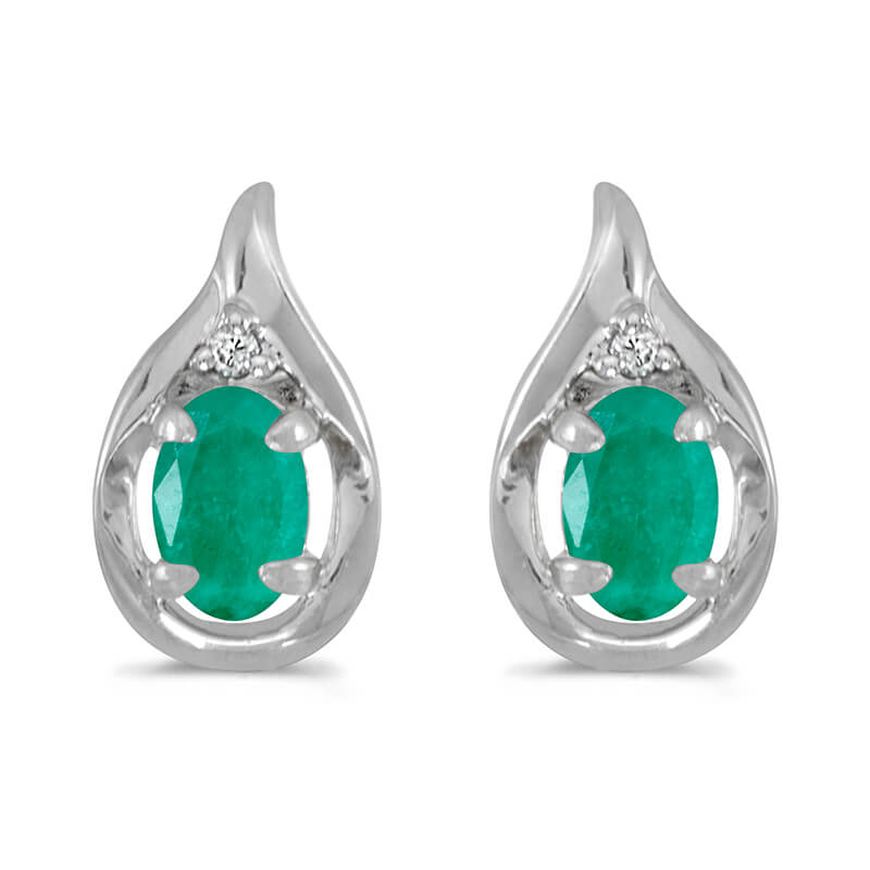 JCX1985: These 14k white gold oval emerald and diamond earrings feature 6x4 mm genuine natural emeralds with a 0.62 ct total weight and .02 ct diamonds.