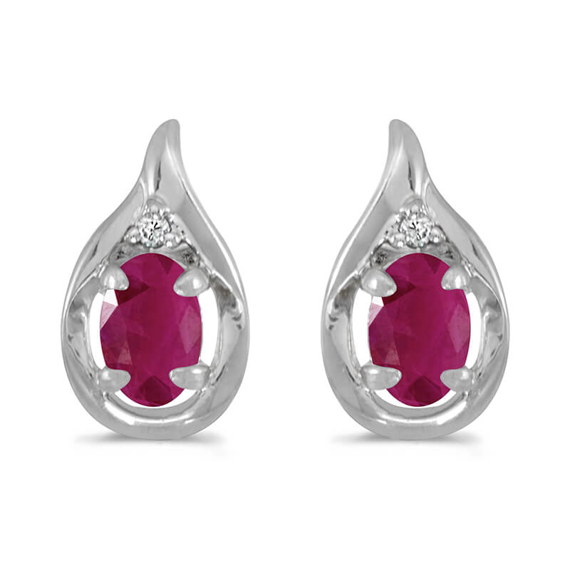 JCX1986: These 14k white gold oval ruby and diamond earrings feature 6x4 mm genuine natural rubys with a 0.72 ct total weight and .02 ct diamonds.