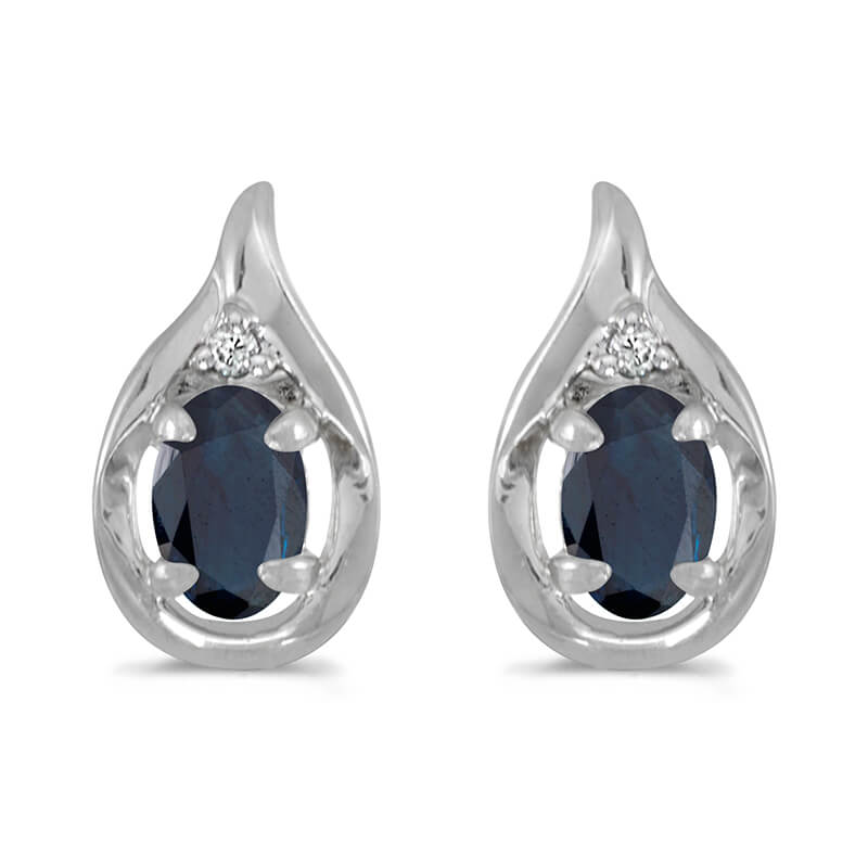 JCX1987: These 14k white gold oval sapphire and diamond earrings feature 6x4 mm genuine natural sapphires with a 0.78 ct total weight and .02 ct diamonds.