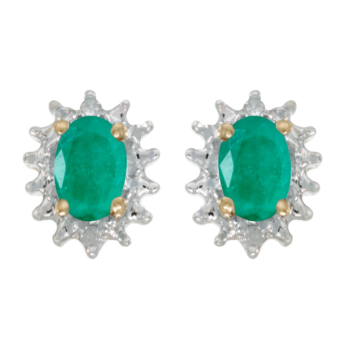 JCX1993: These 14k yellow gold oval emerald and diamond earrings feature 6x4 mm genuine natural emeralds with a 0.62 ct total weight and .04 ct diamonds.