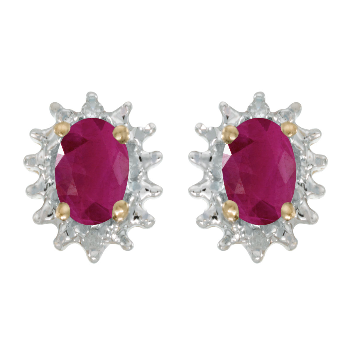 JCX1994: These 14k yellow gold oval ruby and diamond earrings feature 6x4 mm genuine natural rubys with a 0.72 ct total weight and .04 ct diamonds.