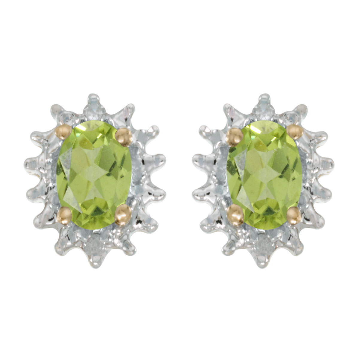 JCX1995: These 14k yellow gold oval peridot and diamond earrings feature 6x4 mm genuine natural peridots with a 0.80 ct total weight and .04 ct diamonds.