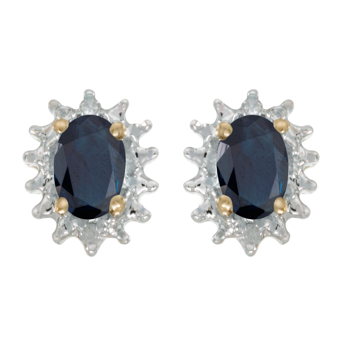 JCX1996: These 14k yellow gold oval sapphire and diamond earrings feature 6x4 mm genuine natural sapphires with a 0.78 ct total weight and .04 ct diamonds.