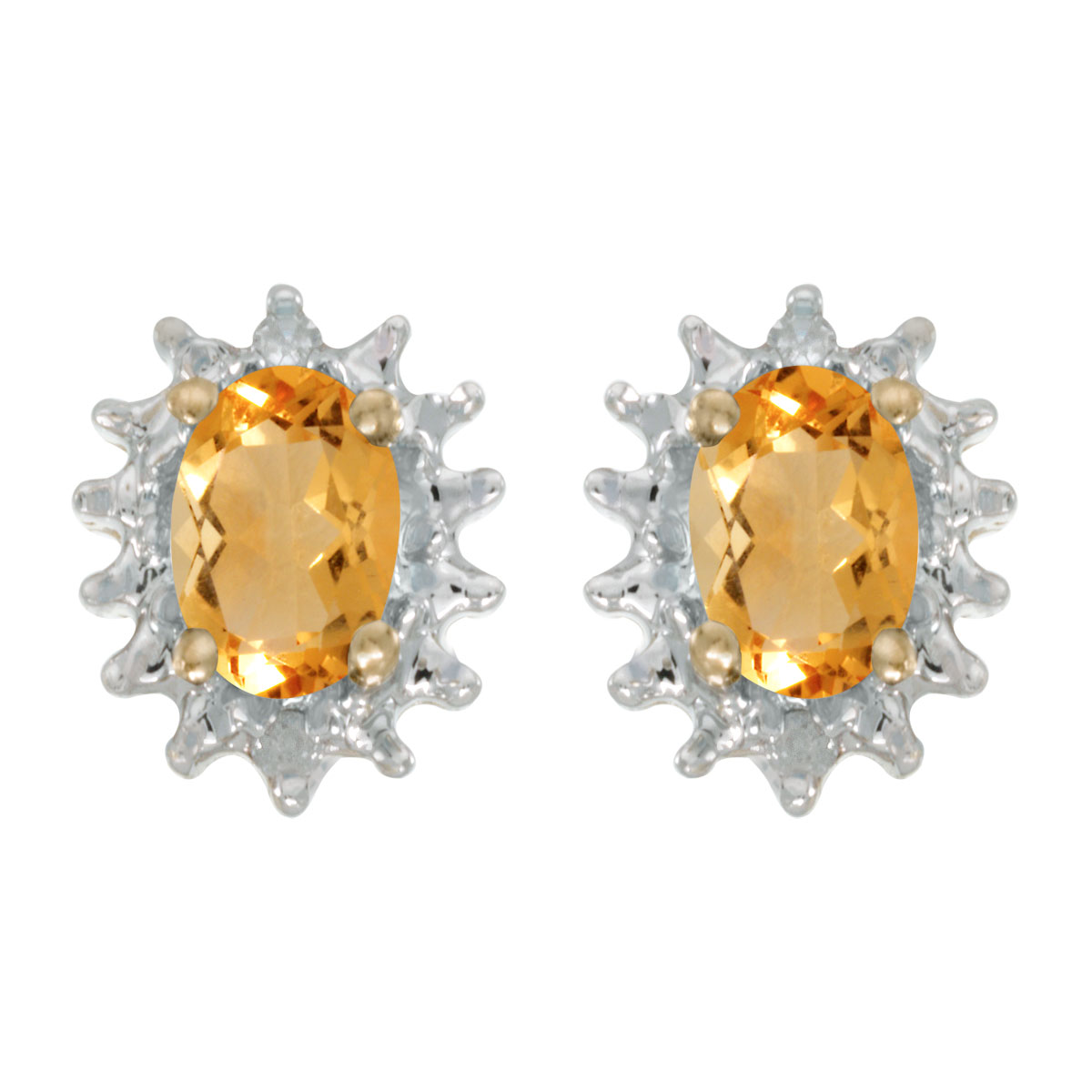 JCX1998: These 14k yellow gold oval citrine and diamond earrings feature 6x4 mm genuine natural citrines with a 0.62 ct total weight and .04 ct diamonds.
