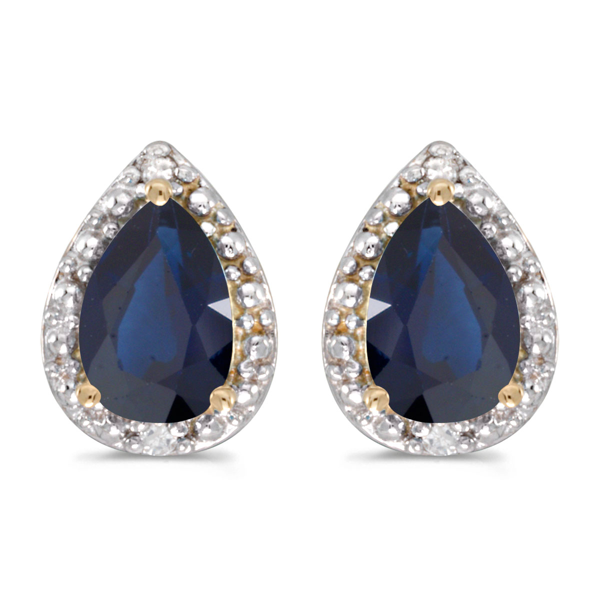 JCX2024: These 14k yellow gold pear sapphire and diamond earrings feature 6x4 mm genuine natural sapphires with a 1.26 ct total weight and sparkling diamond accents.