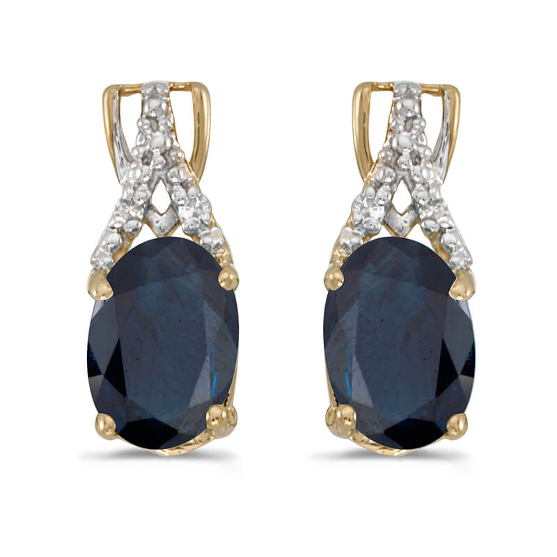 JCX2061: These 14k yellow gold oval sapphire and diamond earrings feature 7x5 mm genuine natural sapphires with a 1.60 ct total weight and sparkling diamond accents.