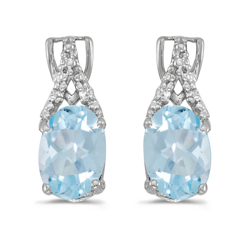 JCX2069: These 14k white gold oval aquamarine and diamond earrings feature 7x5 mm genuine natural aquamarines with a 1.12 ct total weight and sparkling diamond accents.