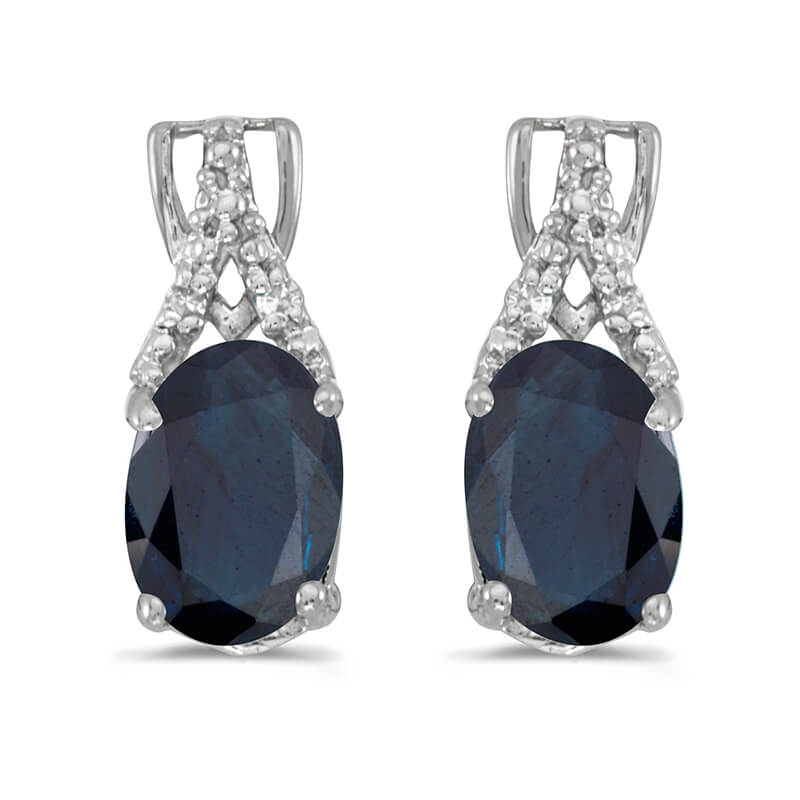 JCX2073: These 14k white gold oval sapphire and diamond earrings feature 7x5 mm genuine natural sapphires with a 1.60 ct total weight and sparkling diamond accents.