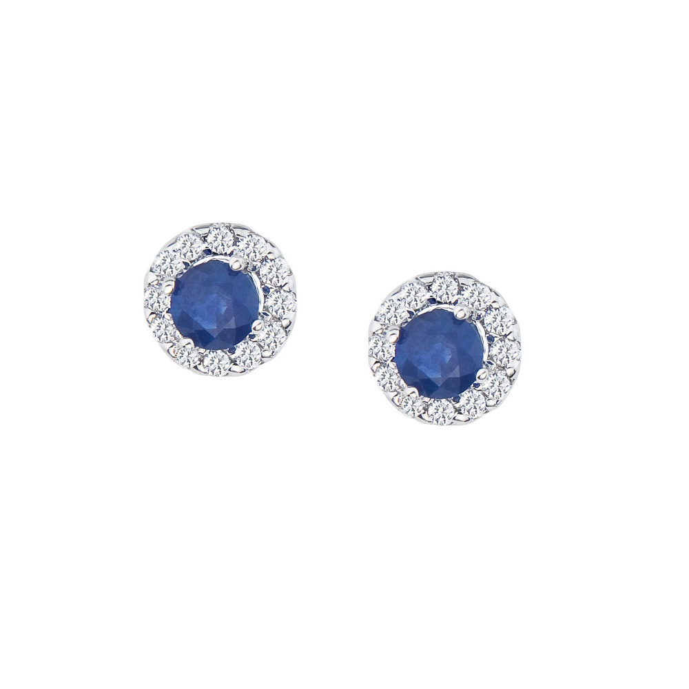 JCX2089: 14k White Gold Round Sapphire and Diamond Earrings