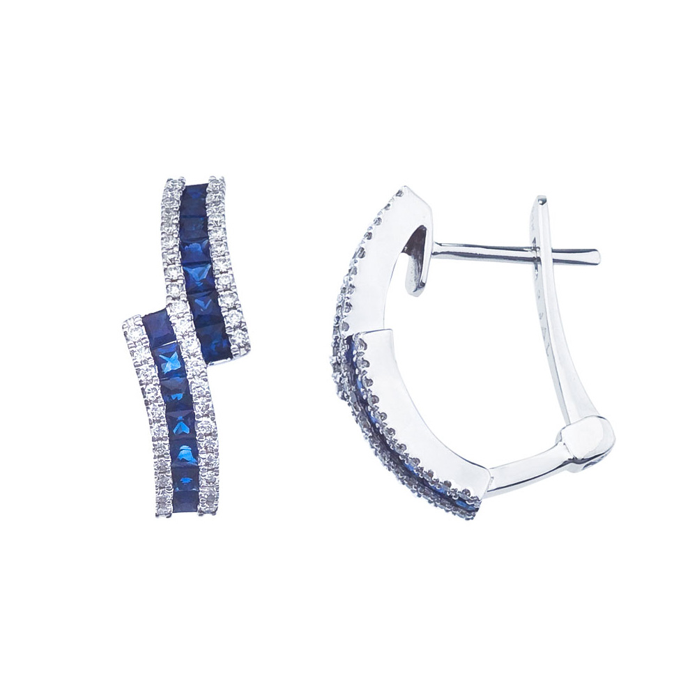 JCX2094: 14k White Gold Sapphire and Diamond Earrings with Euroback