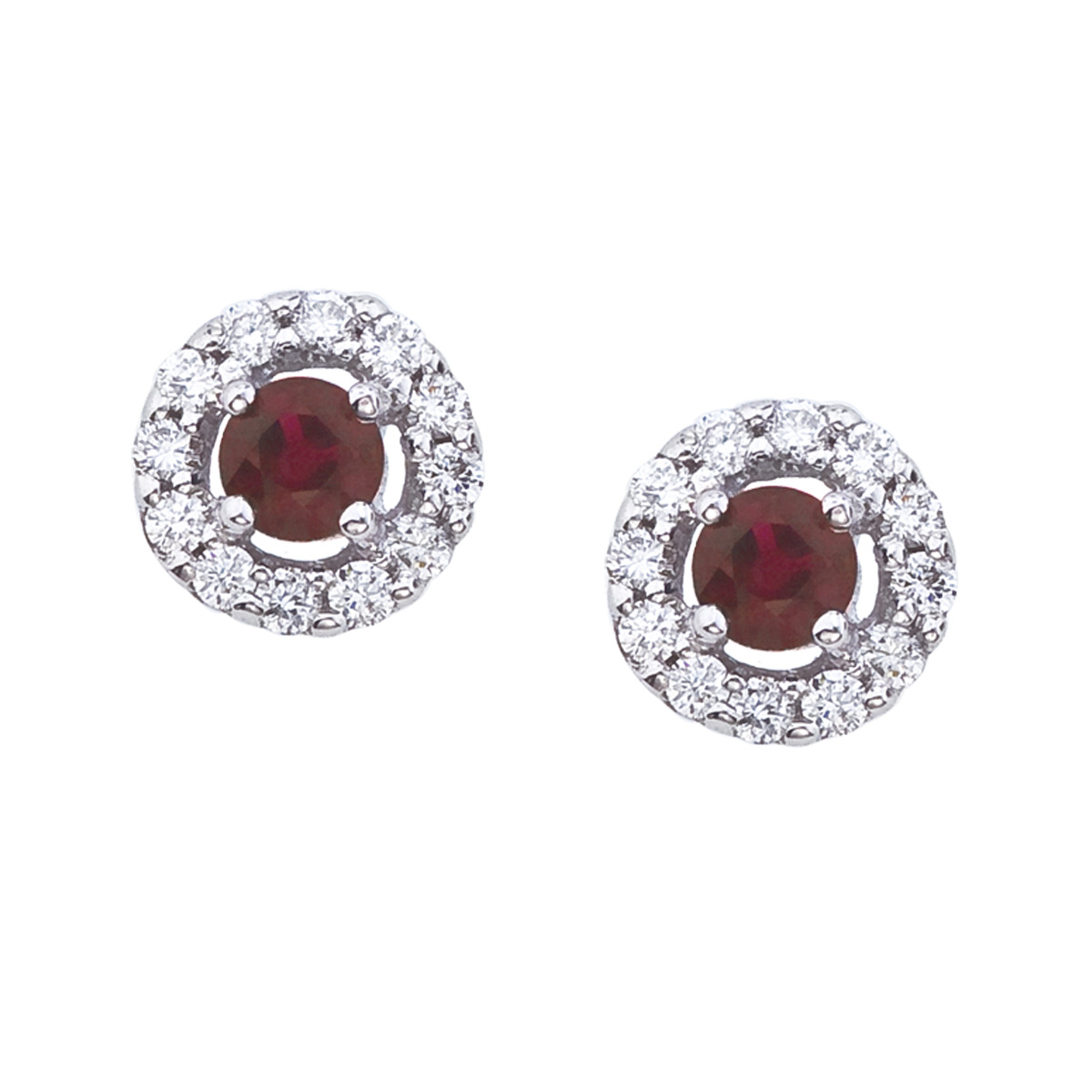 JCX2098: Genuine 5 mm round ruby earrings with .36 total ct diamonds.