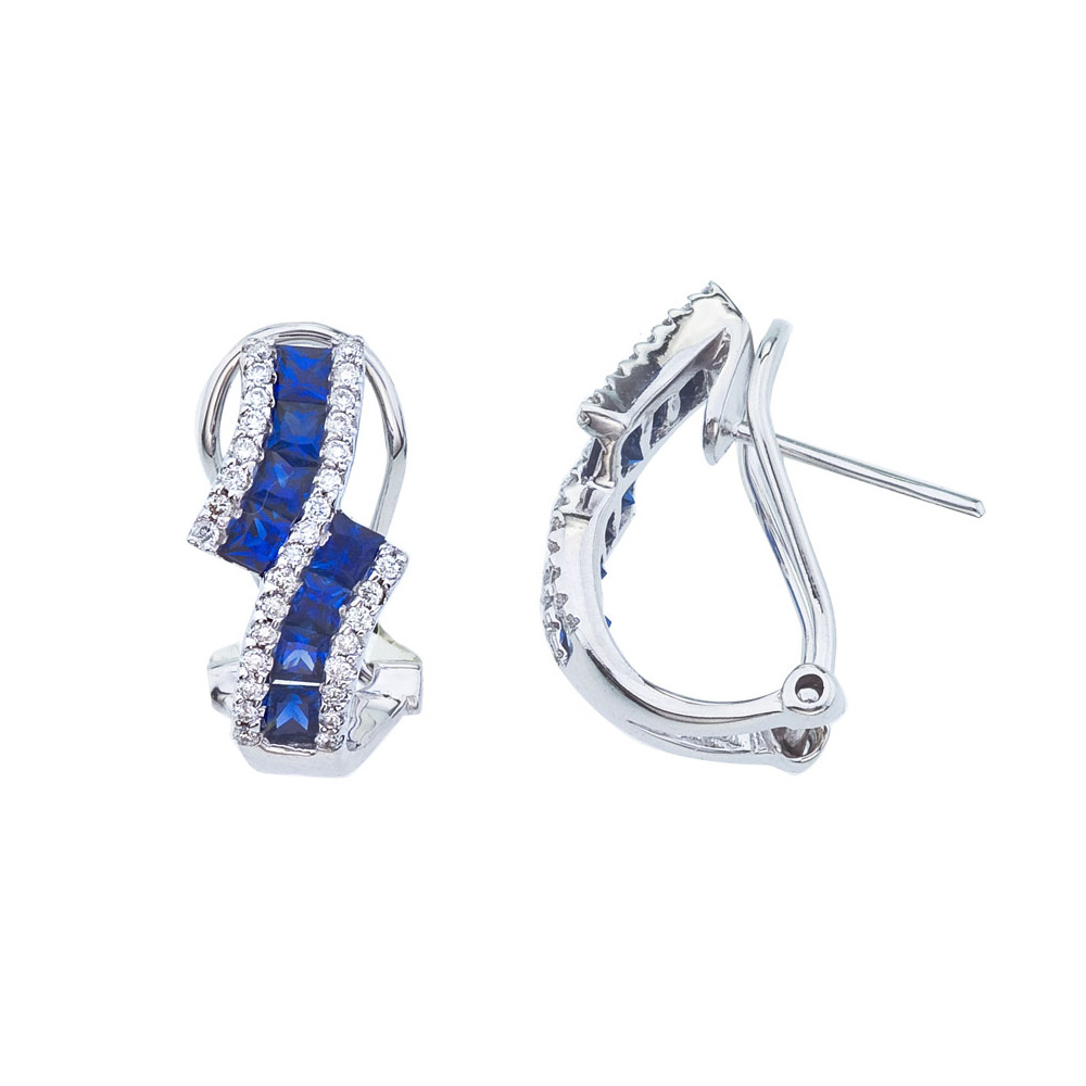 14k White Gold Sapphire and Diamond Bypass Clip Earring