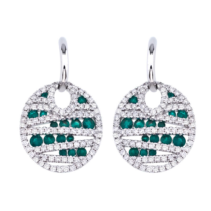 JCX2100: Beautiful Emerald and Diamond lever-back earrings set in 14k white gold with .87 total carat diamonds.