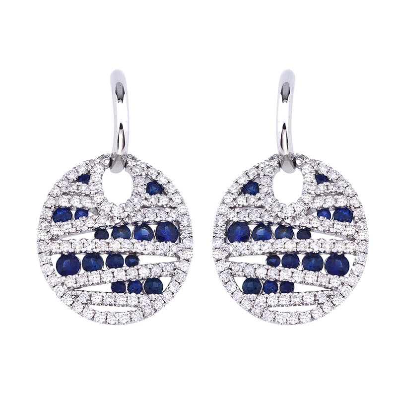 JCX2102: Beautiful Sapphire and Diamond lever-back earrings set in 14k White gold.