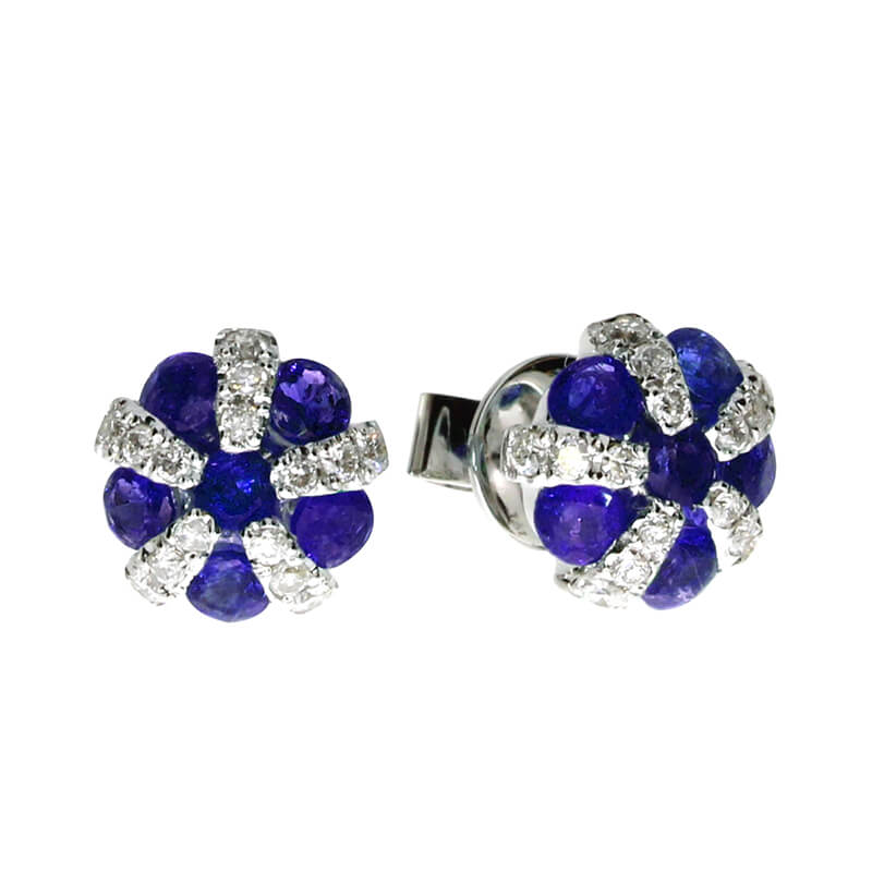 JCX2211: 14K White Gold Sapphire and Diamond Ball Earrings