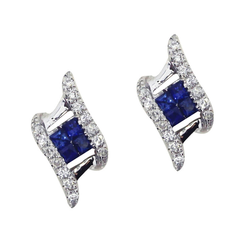 JCX2214: 14K White Gold Sapphire and Diamond Angled Earrings