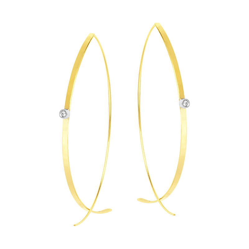 14K Yellow and White Gold Bypass Wire Earrings