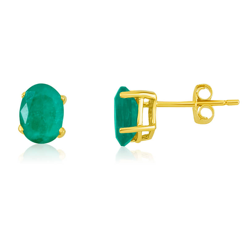 JCX2226: 14k Yellow Gold Oval Emerald Stud Earring