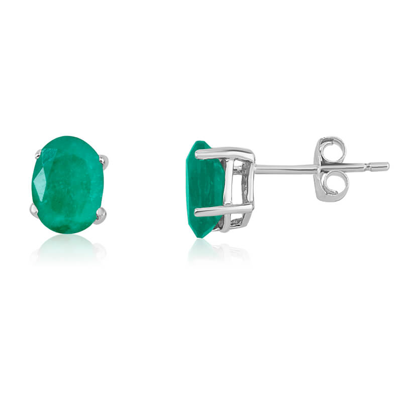 JCX2229: 14k White Gold Oval Emerald Stud Earring