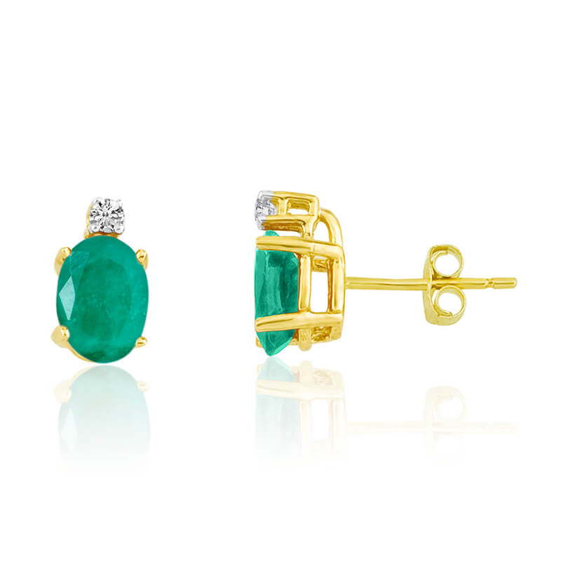 JCX2232: 14k Yellow Gold Oval Emerald and Diamond Earrings