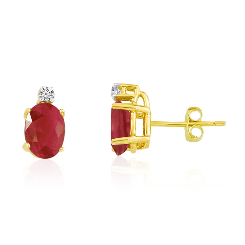 JCX2233: 14k Yellow Gold Oval Ruby and Diamond Earrings