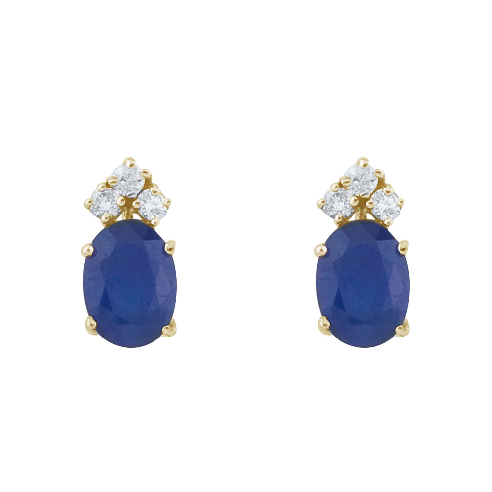 JCX2240: These 6x4 mm oval shaped sapphire earrings are set in beautiful 14k yellow gold and feature .12 total carat diamonds.