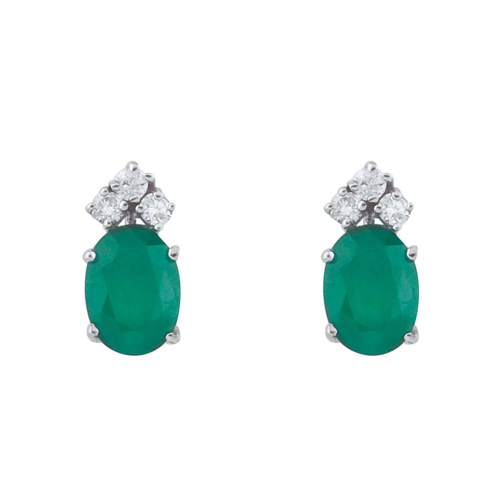 JCX2241: These 6x4 mm oval shaped emerald earrings are set in beautiful 14k white gold and feature .12 total carat diamonds.