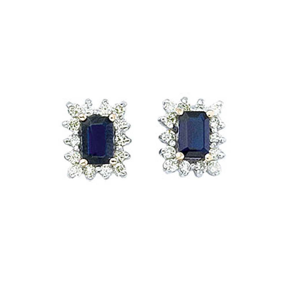 JCX2281: 6x4 mm octogon shaped sapphire earrings with .50 total ct diamonds set in 14k yellow gold.