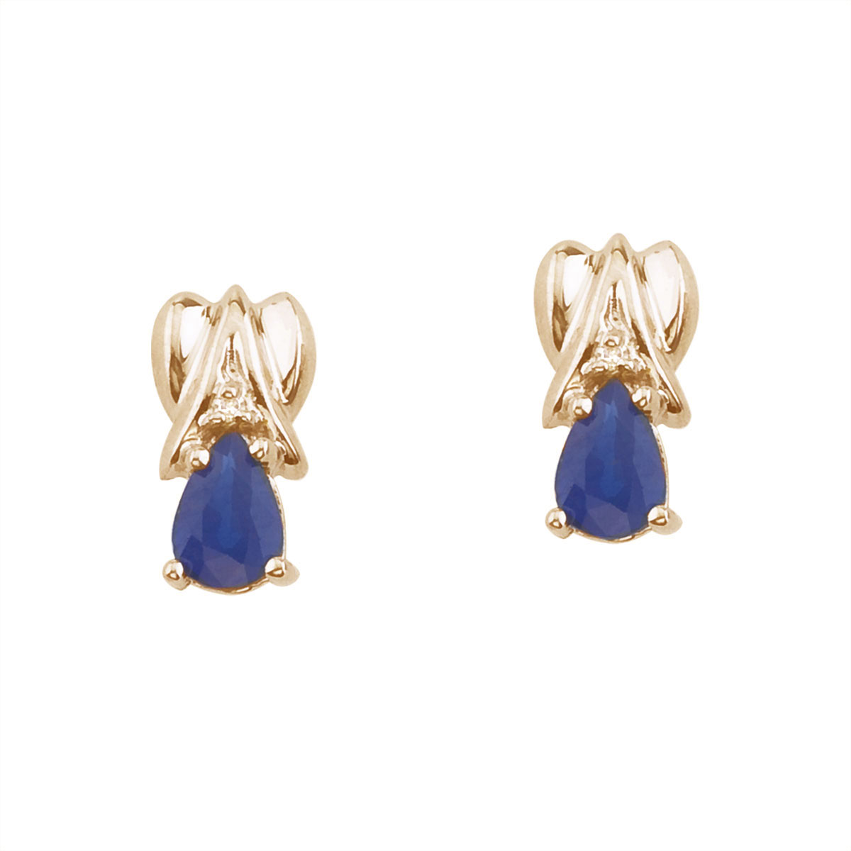 JCX2292: 14k Yellow Gold Pear-Shaped Sapphire and Diamond Stud Earrings