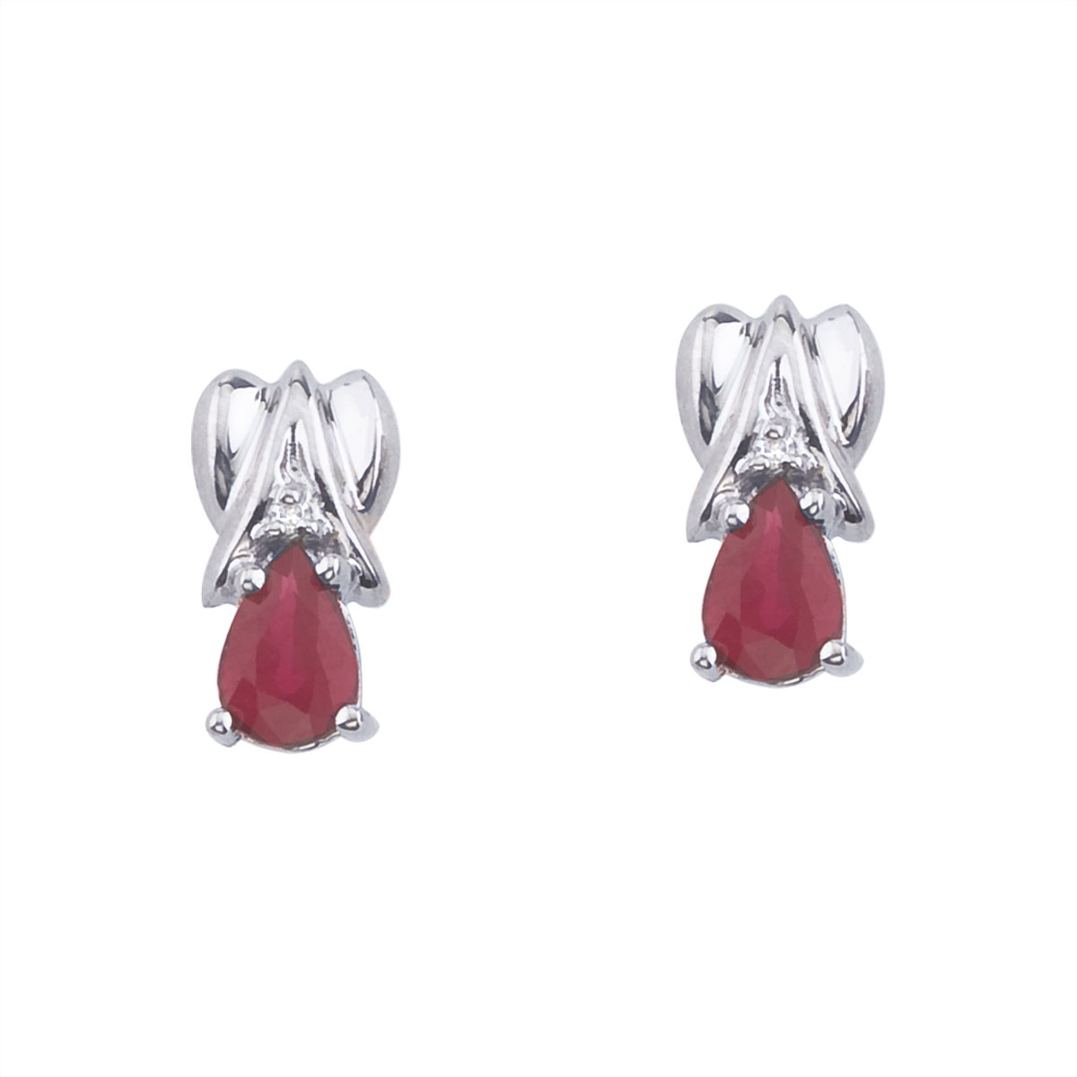JCX2294: 14k White Gold Pear-Shaped Ruby and Diamond Stud Earrings