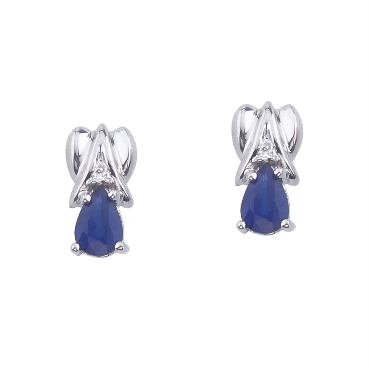JCX2295: 14k White Gold Pear-Shaped Sapphire and Diamond Stud Earrings