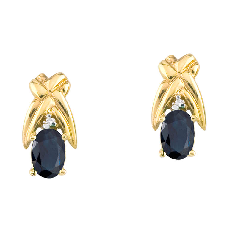 JCX2304: 14k yellow gold stud earrings with 6x4 mm pear sapphires and bright diamond accents.